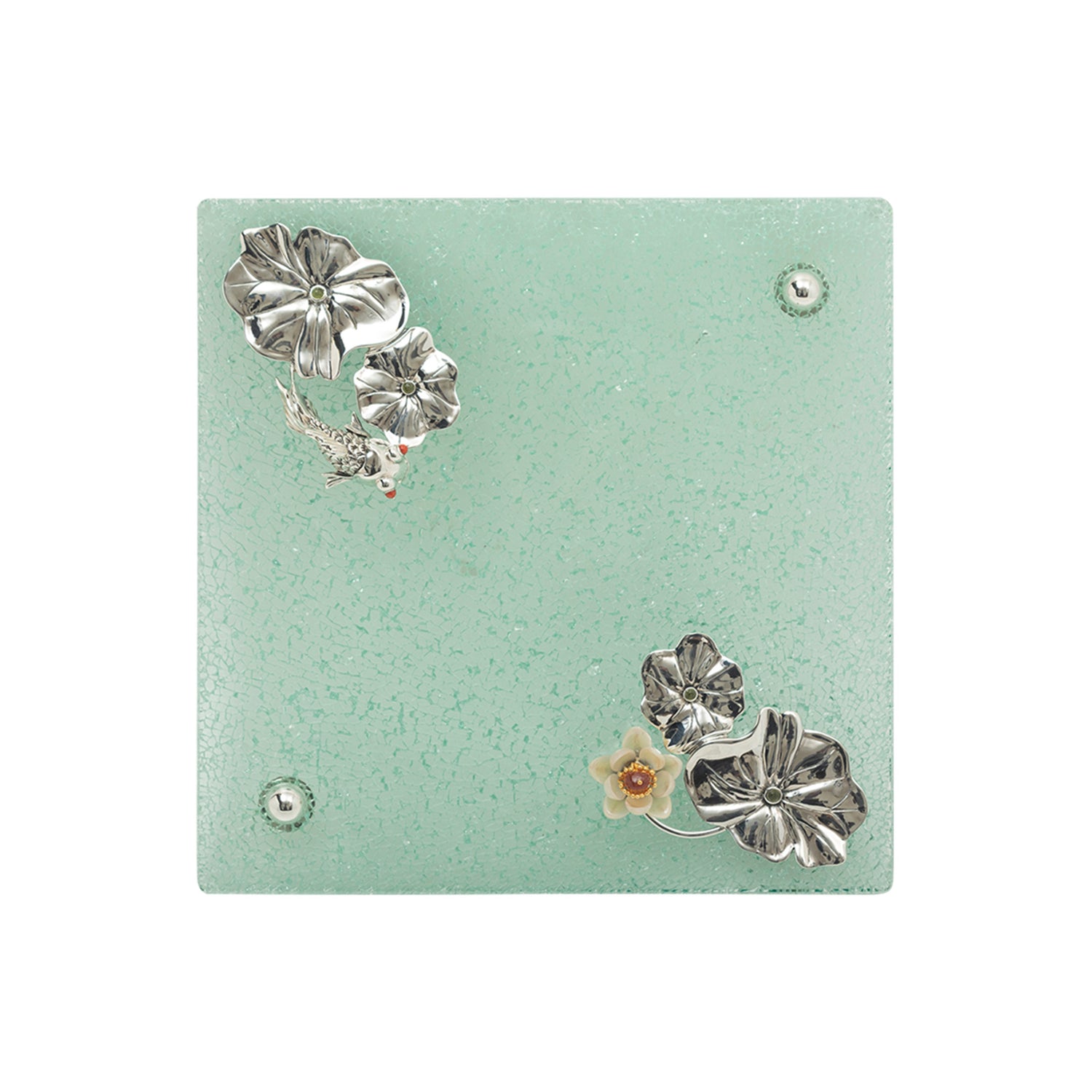 Glass Plate with Goldfish & Lotus Leaves