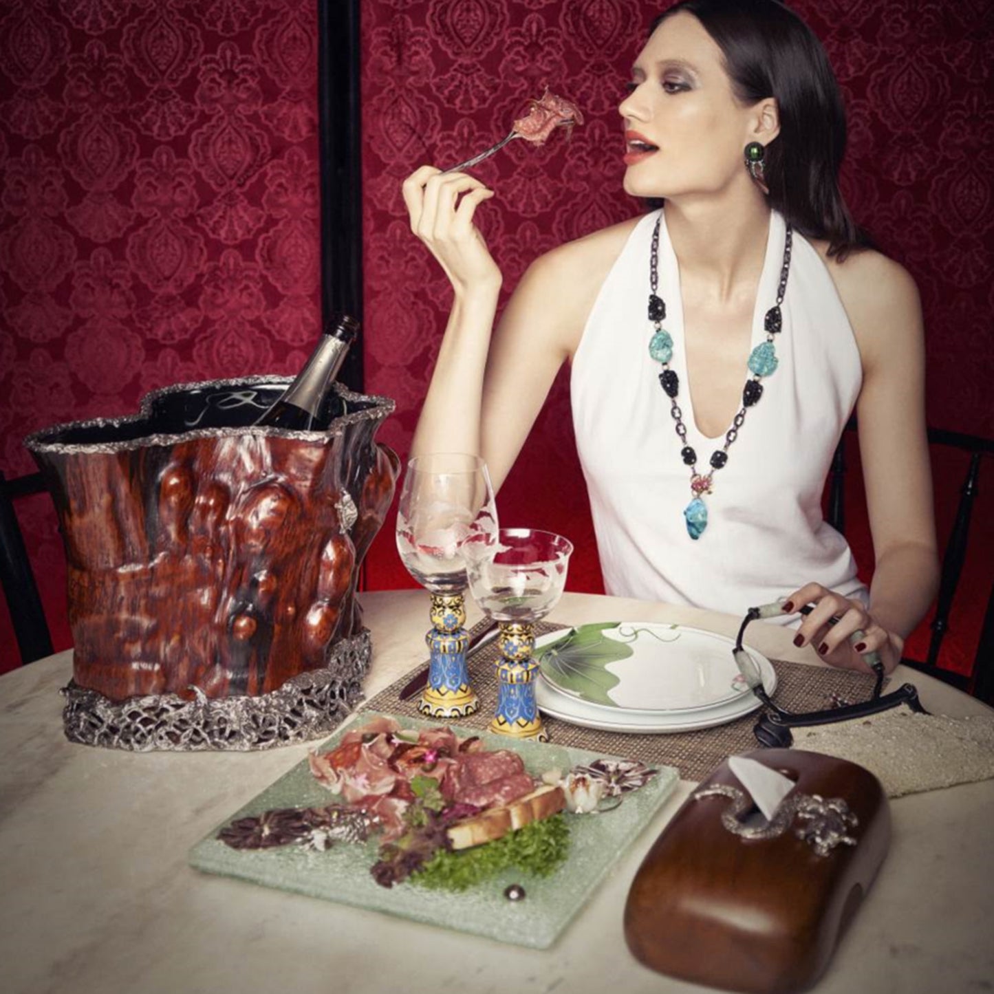 Glass Plate with Goldfish & Lotus Leaves