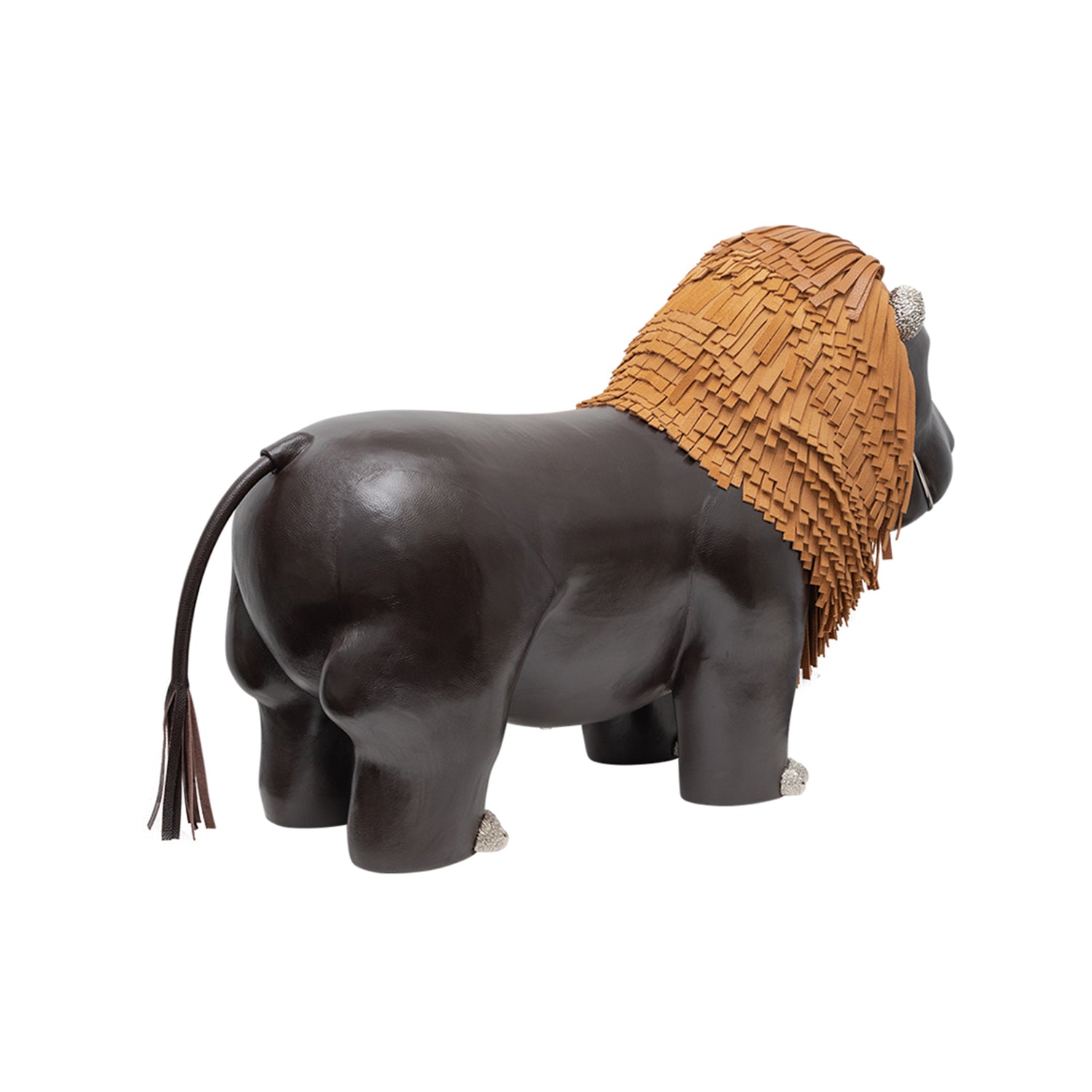 Brown Leather Lion Stool