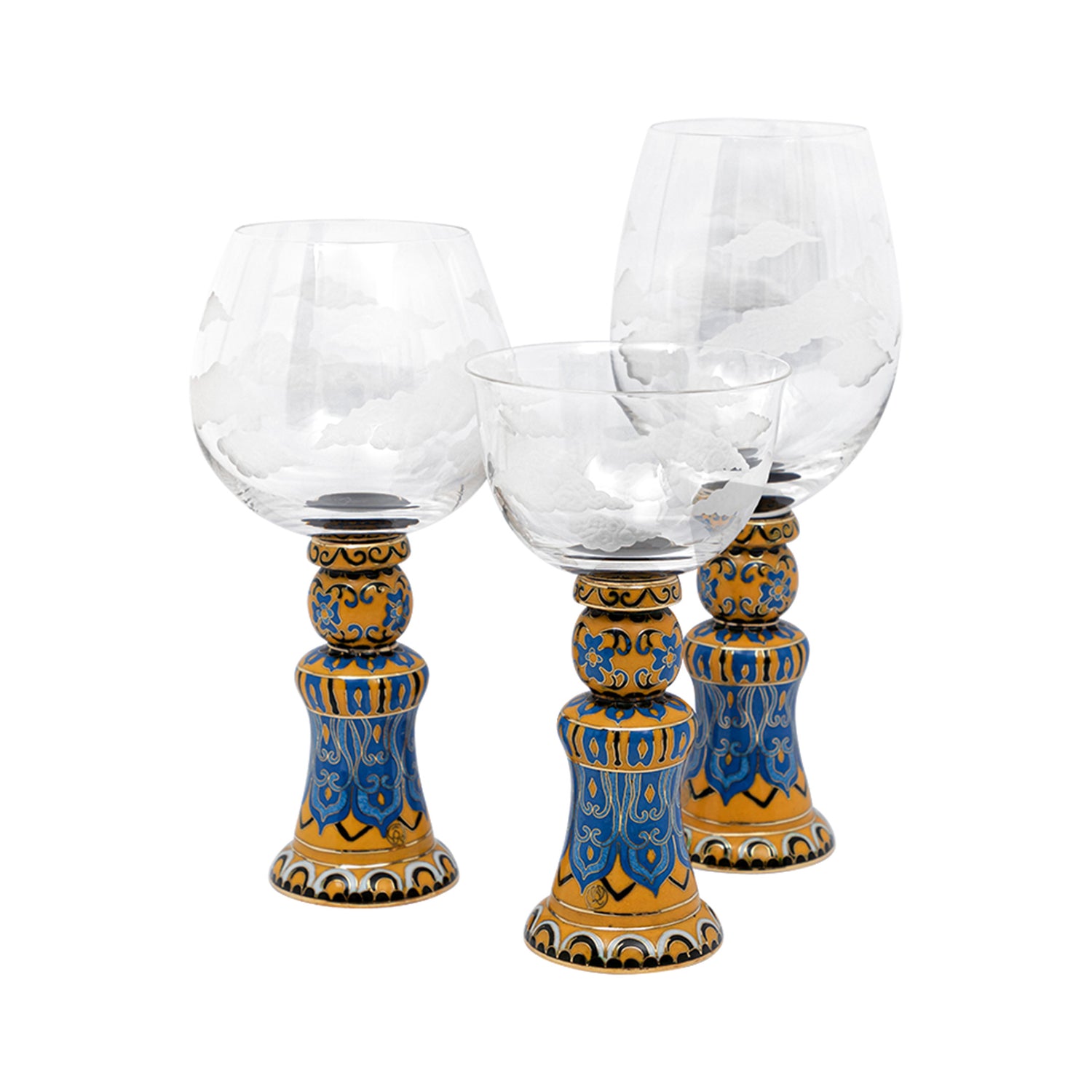 Crystal Goblet set with Chinese Cloisonne base (3pcs/set)