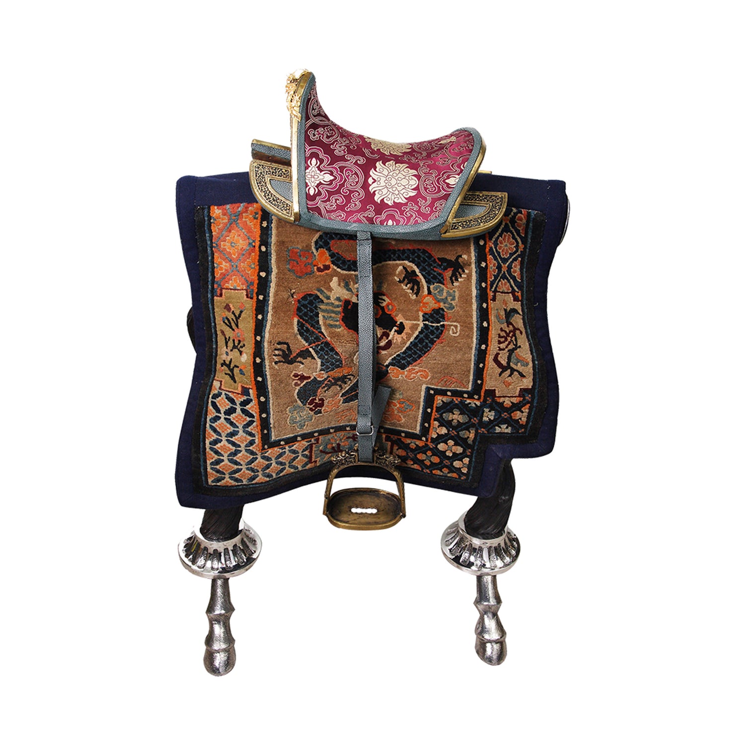 Antique Tibetan Horse Saddle with Diamonds