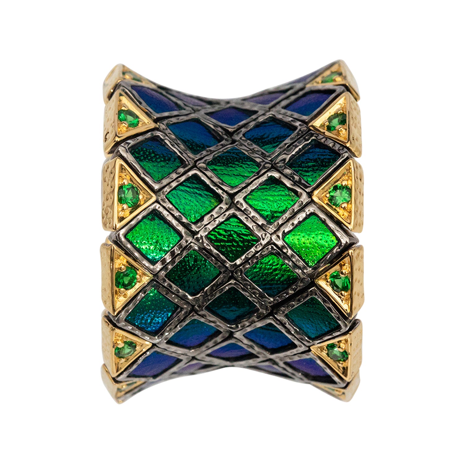Flexible Ring 5 rows with Tsavorite and Scarab