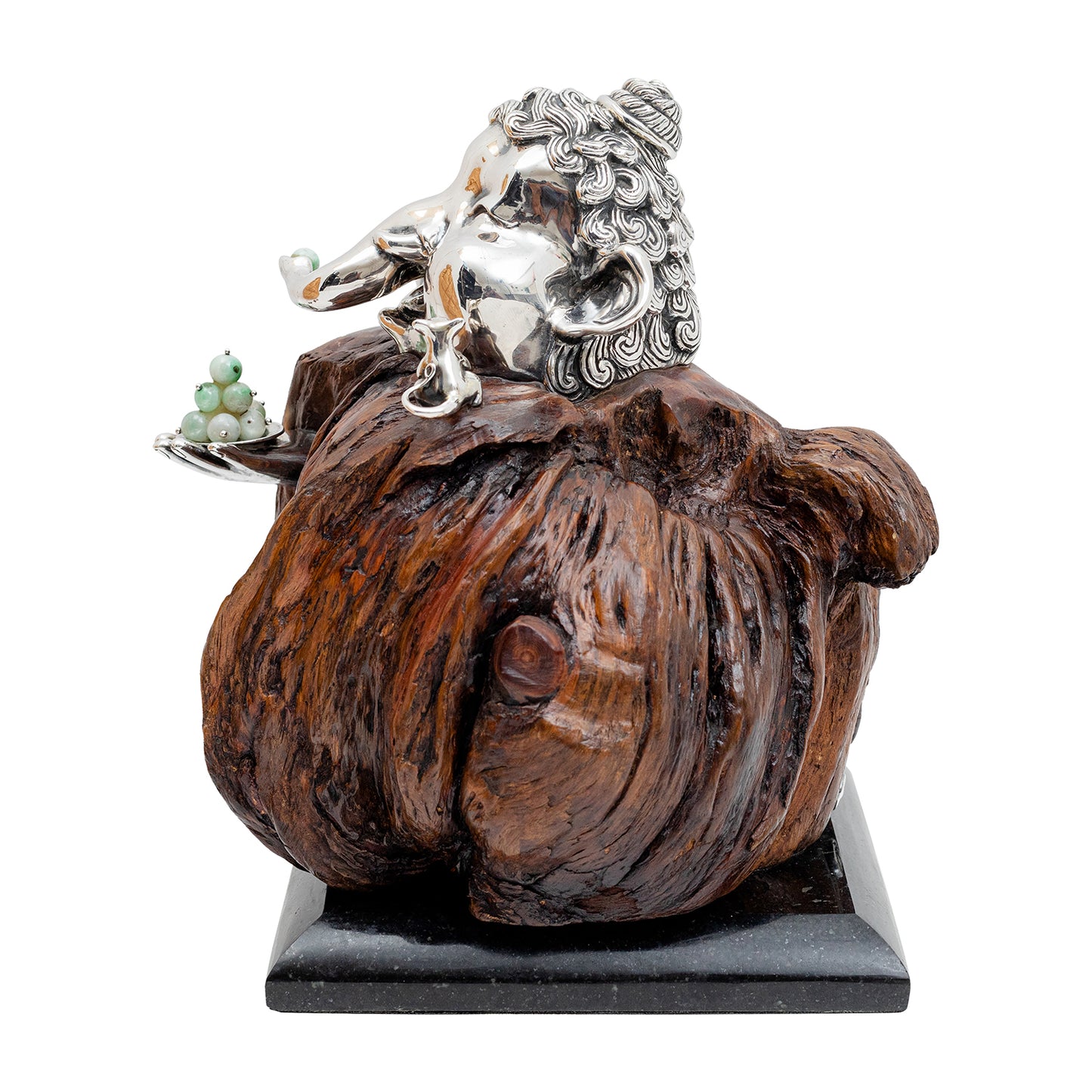 Ganesha Sculpture with Silver and Jade Bead