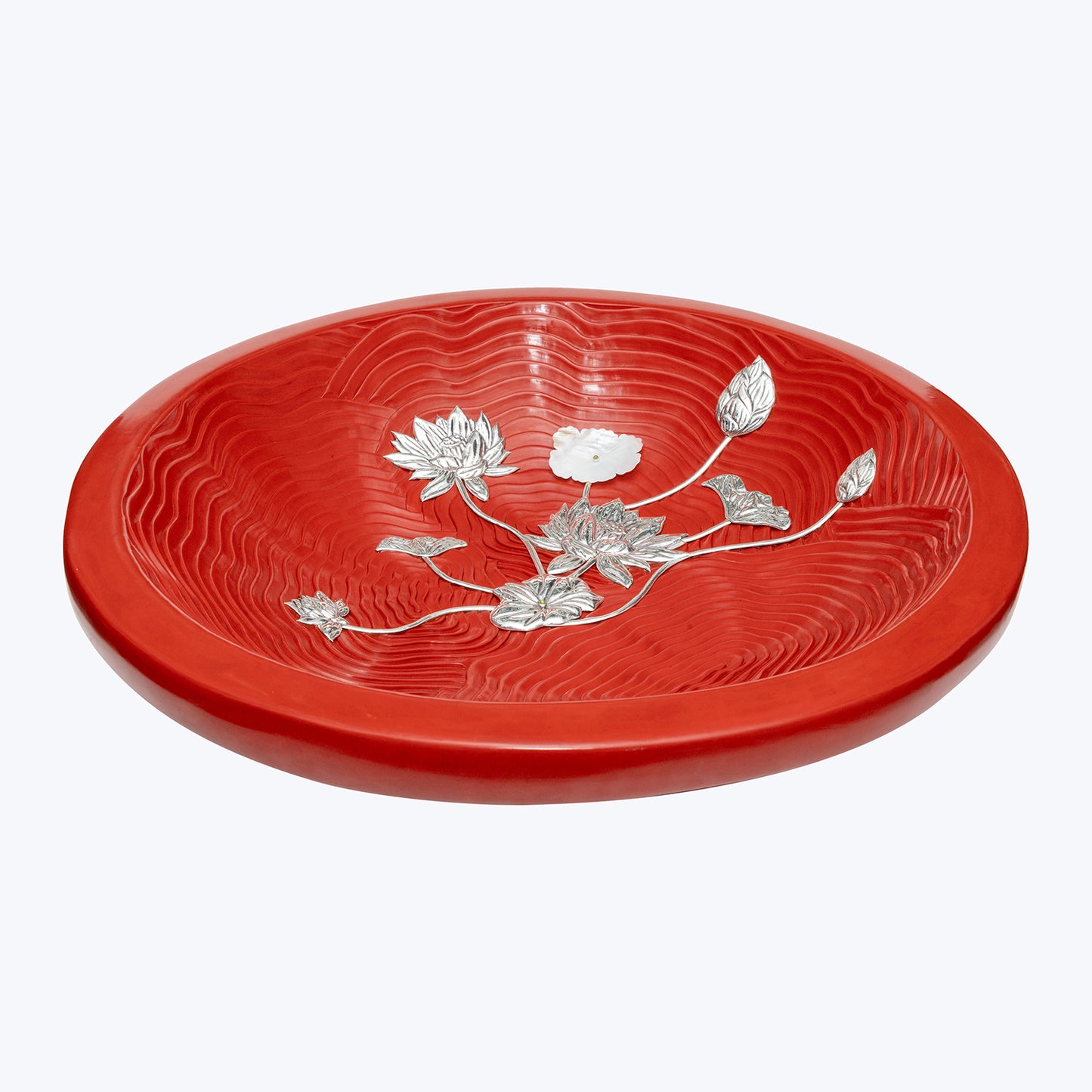 Cinnabar Cloud Bowl with Silver Lotus Flower (L)