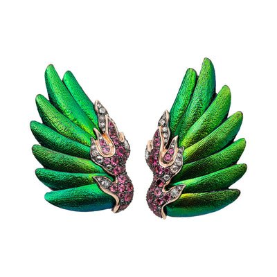 Scarab Earrings with Diamonds and Pink Tourmaline