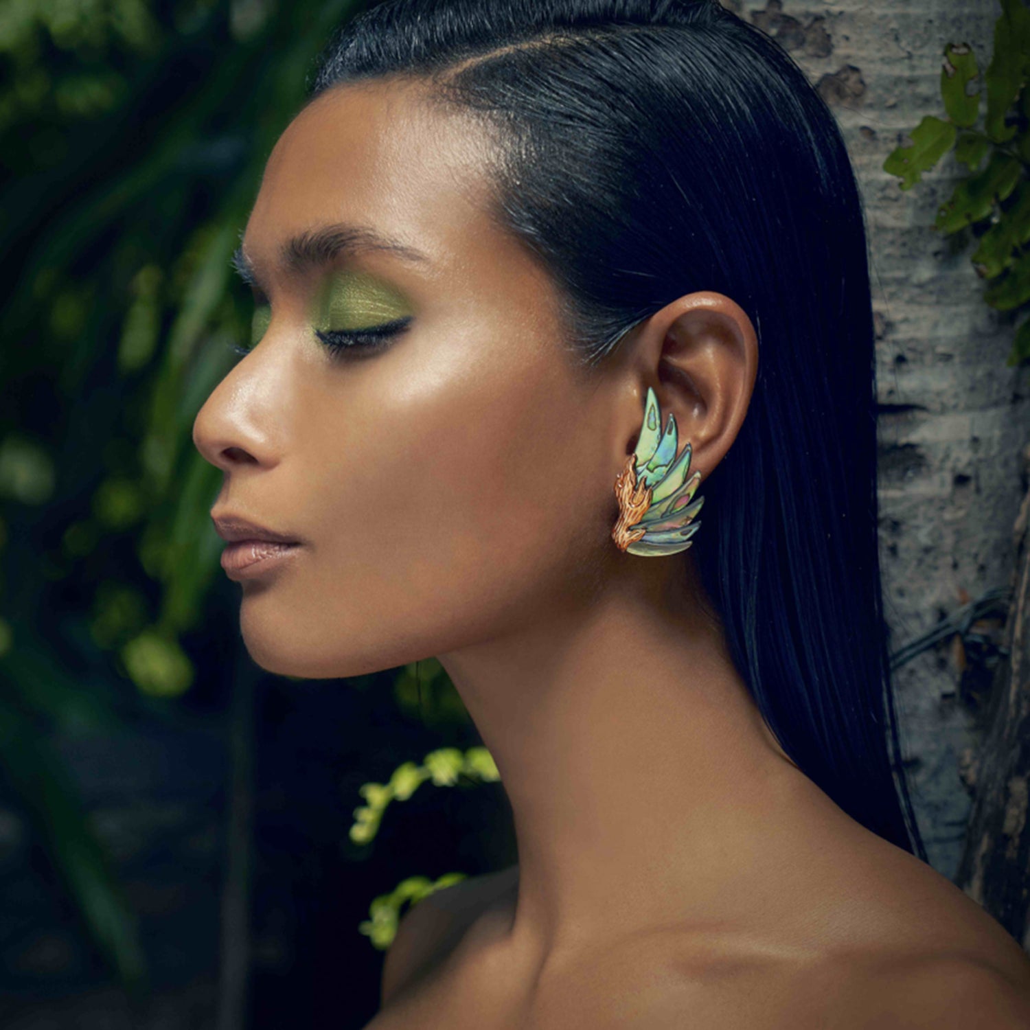 Carved Abalone Shell Earrings with 9K Pink Gold