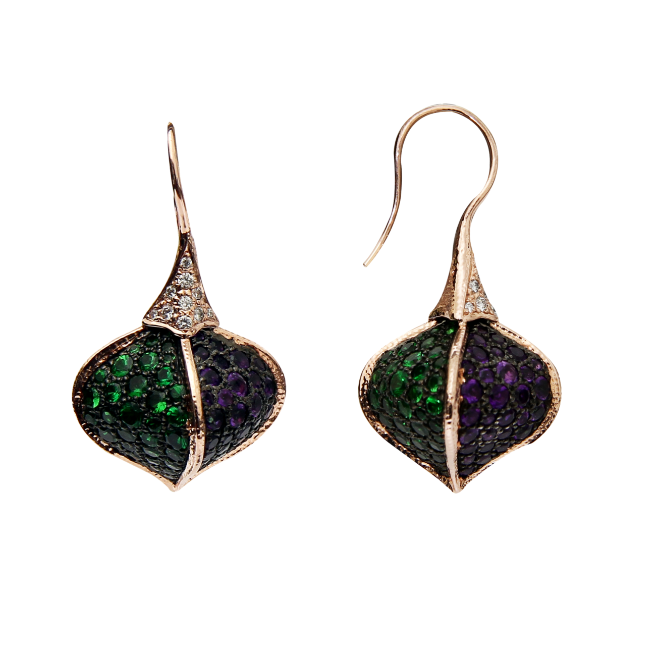 Balinese Fruit Earrings with Tsavorite and Amethyst
