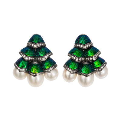 Scarab Earrings with Pearl and Diamond