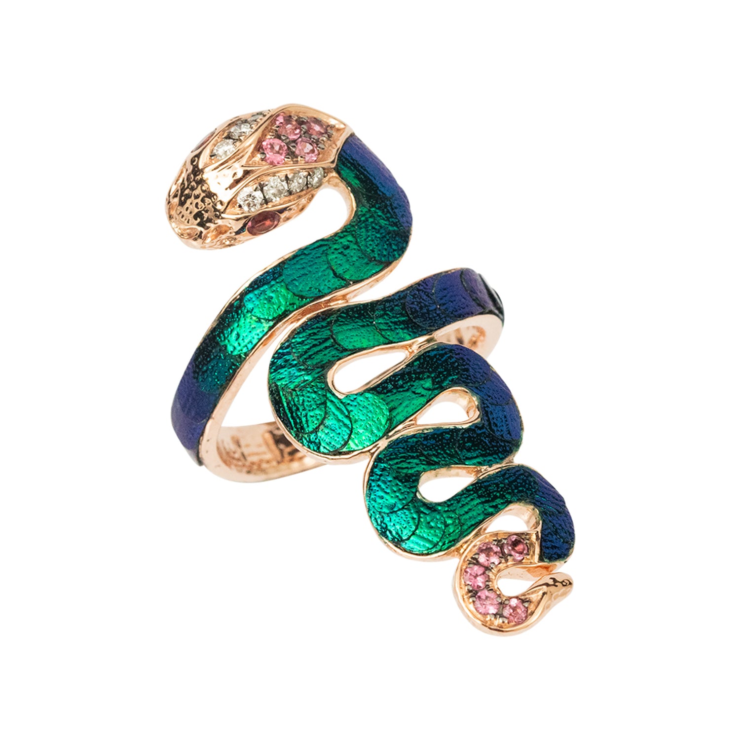 Snake Ring with Scarab, Tourmaline and Diamond