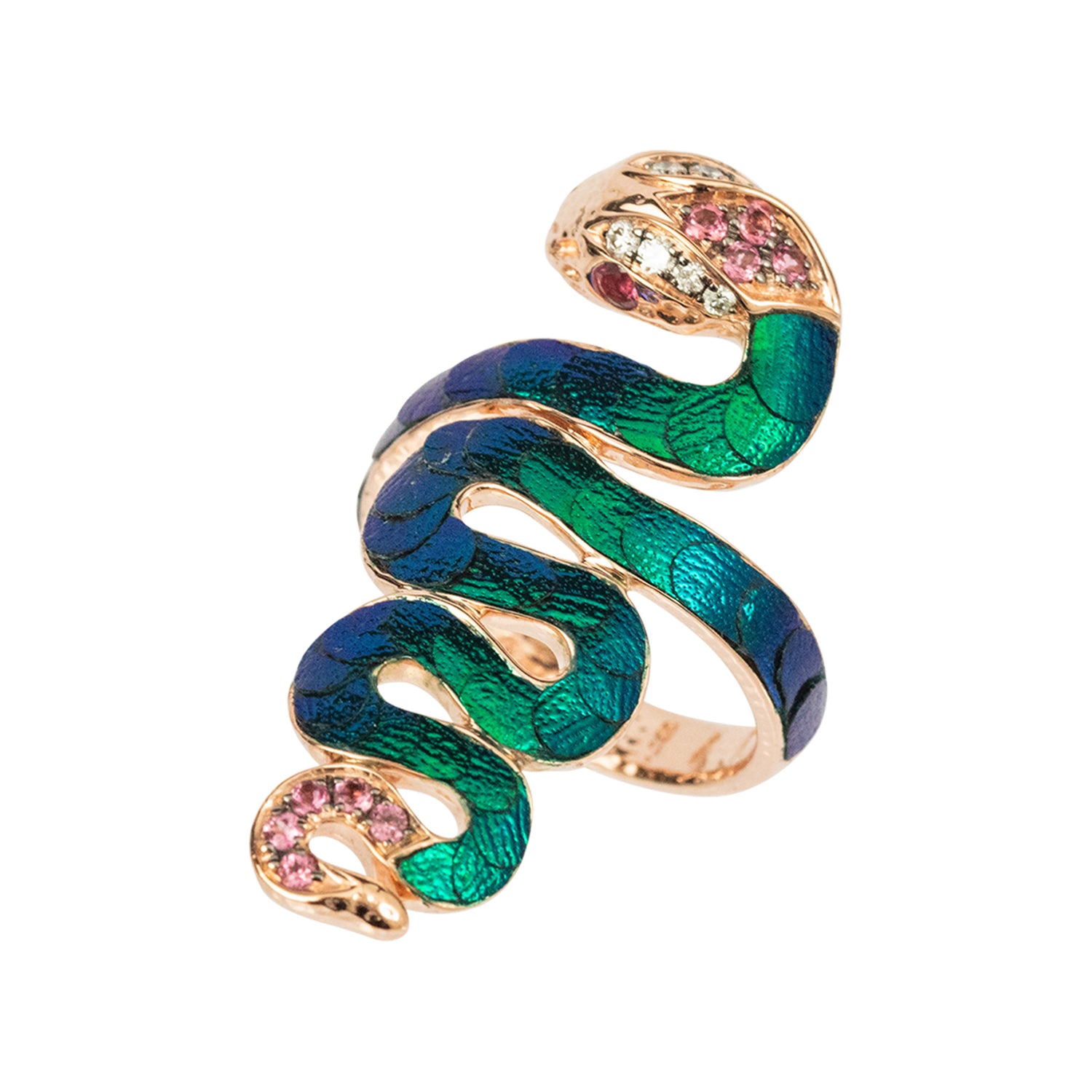 Snake Ring with Scarab, Tourmaline and Diamond