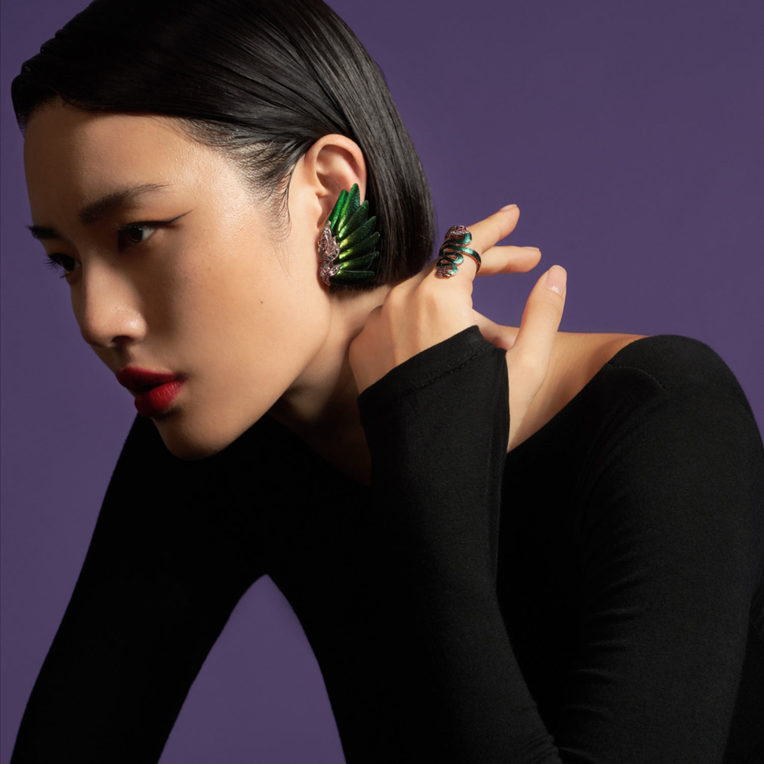 Snake Ring with Scarab, Tourmaline and Diamond