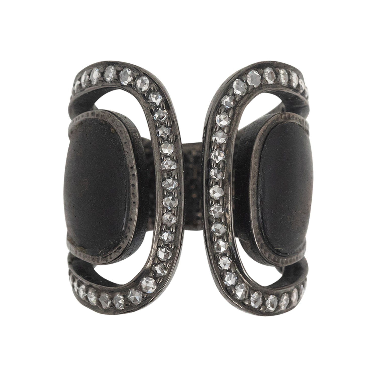 Art Deco Black Wood Ring Decorated with Diamonds