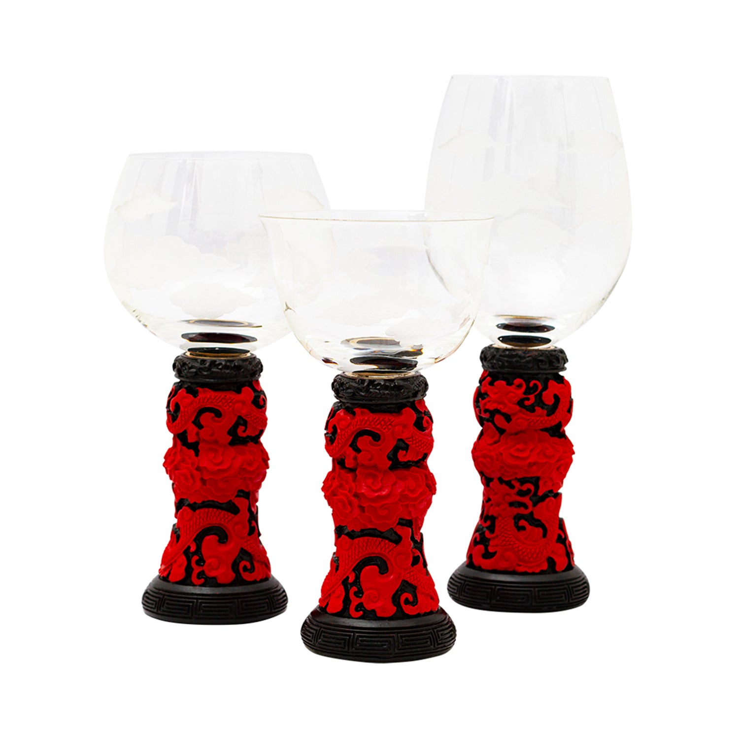 Crystal Goblet Set with Red Lacquer Base (3pcs/set)