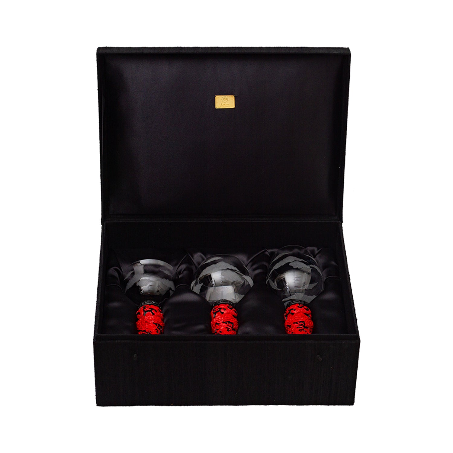 Crystal Goblet Set with Red Lacquer Base (3pcs/set)