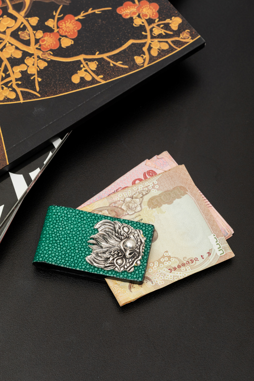 Galuchat Leather Money Clip with Dragon Fish
