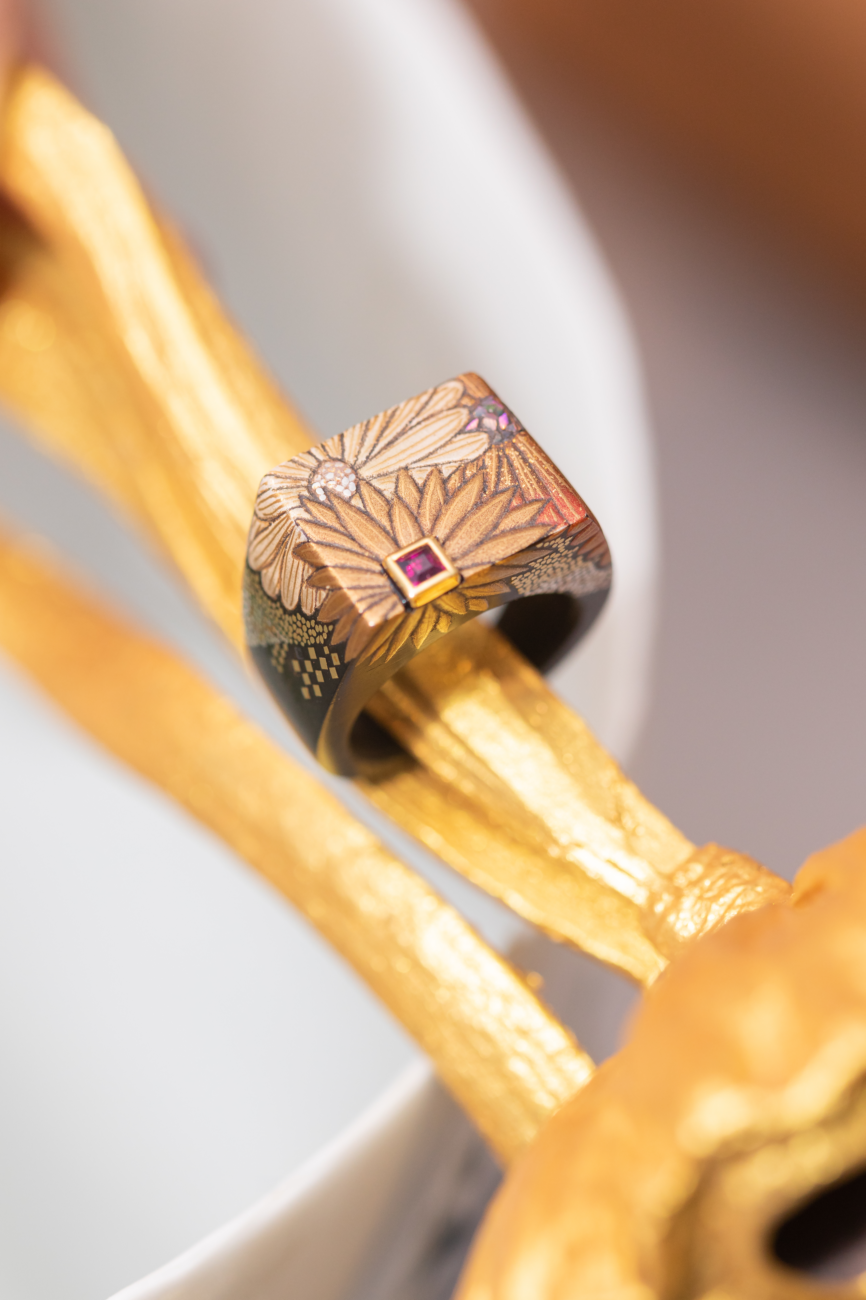 Maki-e Lacquer Ring with Ruby
