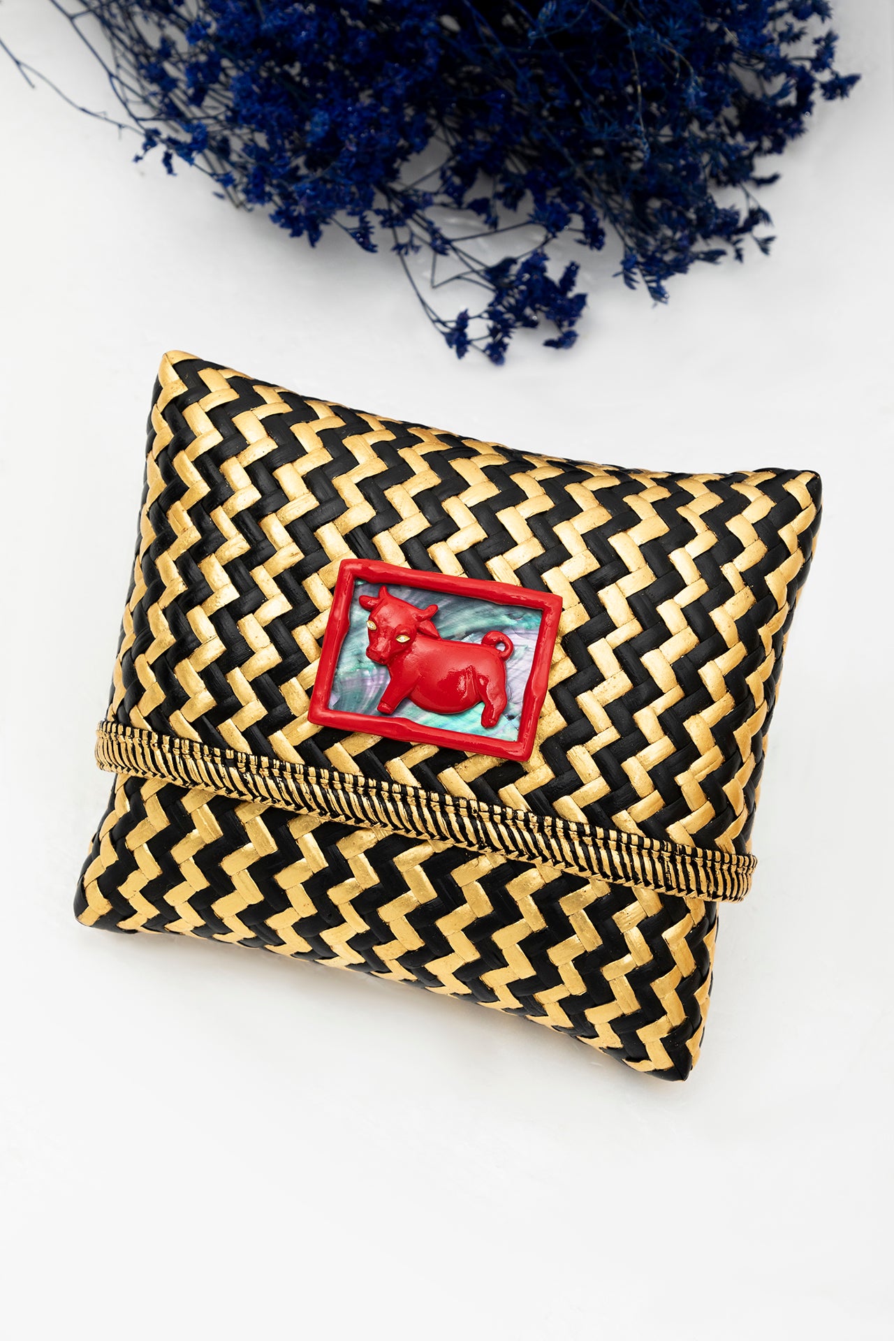 Tropical Woven Rattan Bags with Chinese Zodiac - Cow