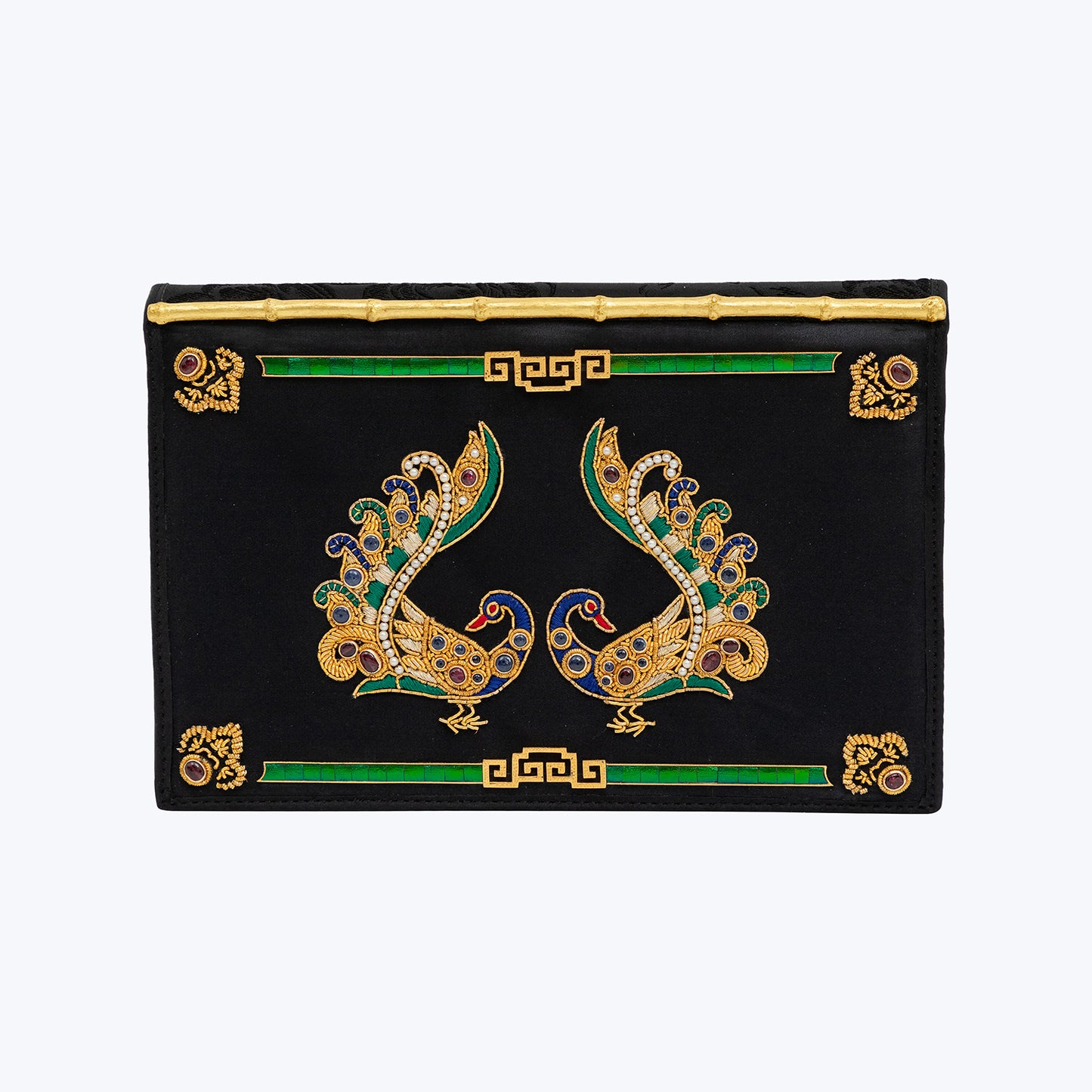 Dancing Peacock Lovebirds Jewelled Clutch