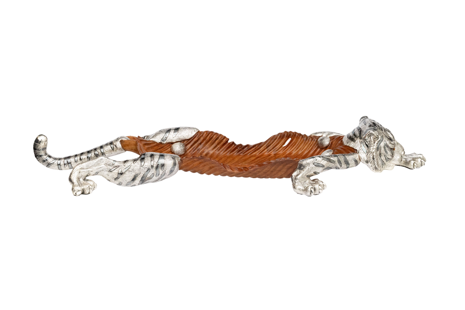 Preying Tiger Carved Leaf Sculpture/Bowl