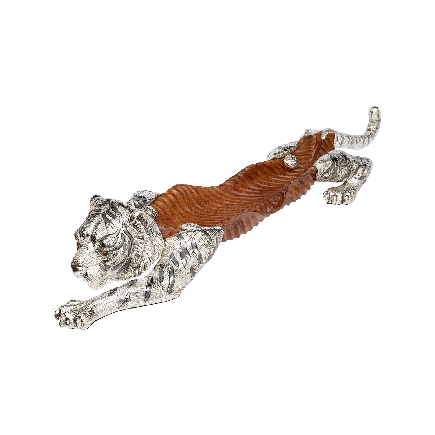 Preying Tiger Carved Leaf Sculpture/Bowl