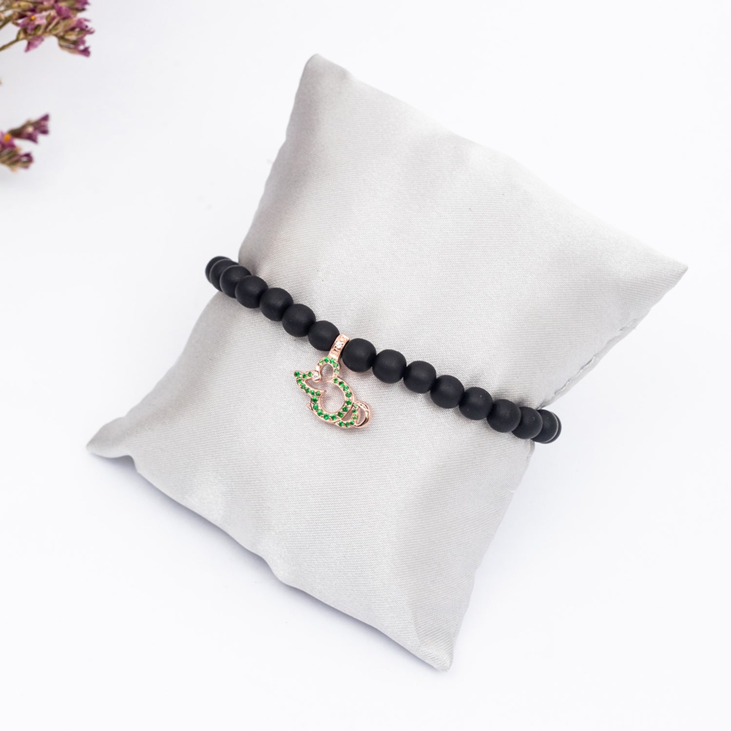 Rat Charm Ebony Bead Bracelet with Diamonds & Tsavorites