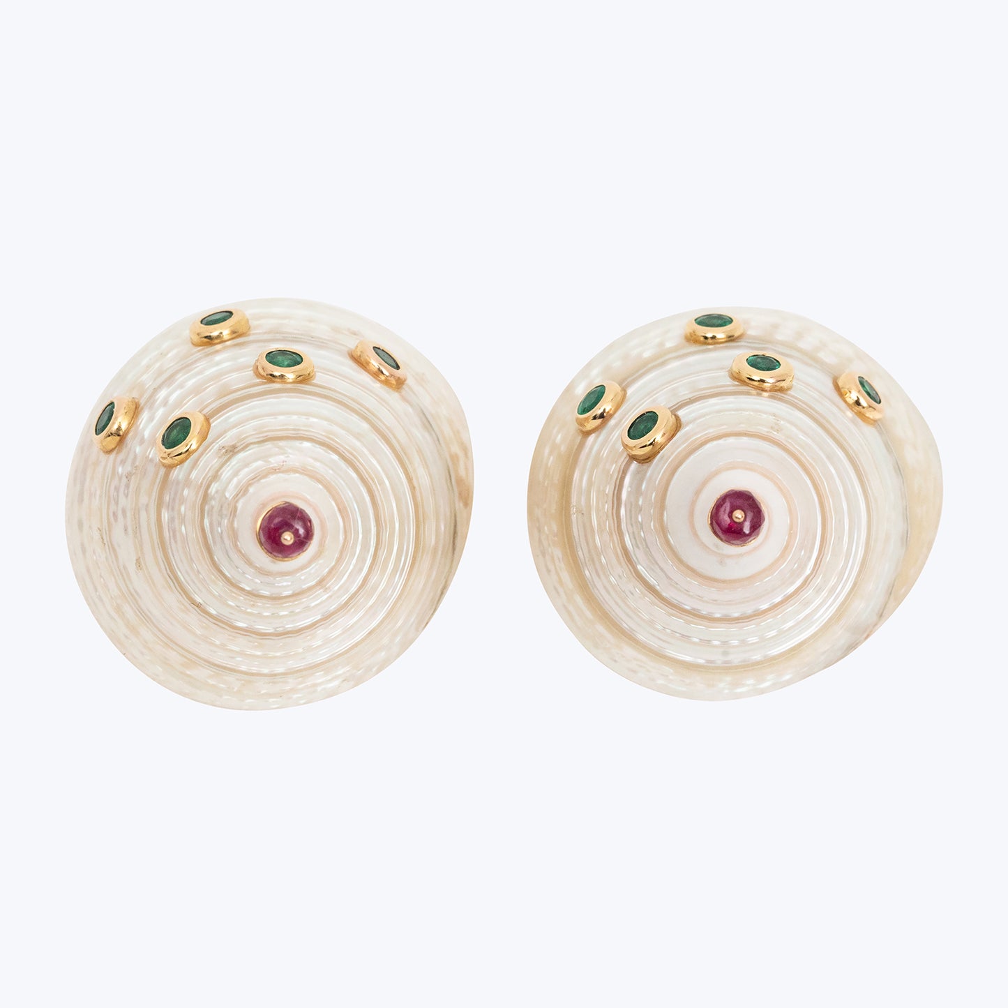 Shell Earrings with Emeralds and Rubies