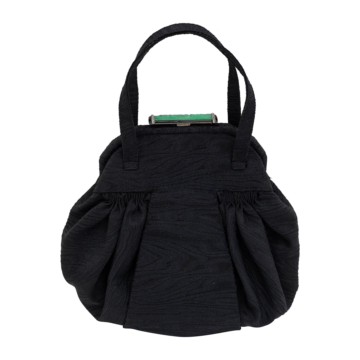 London Bags Vintage Black Silk Evening Bag with Jade Diamond and Platinum
