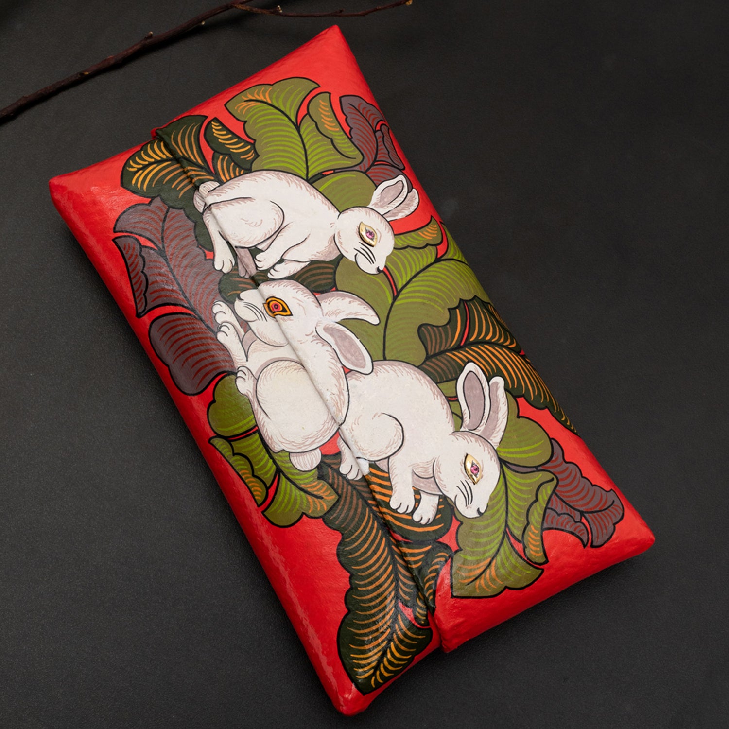 Hand Painted Rabbit Clutch with with Pink Tourmaline