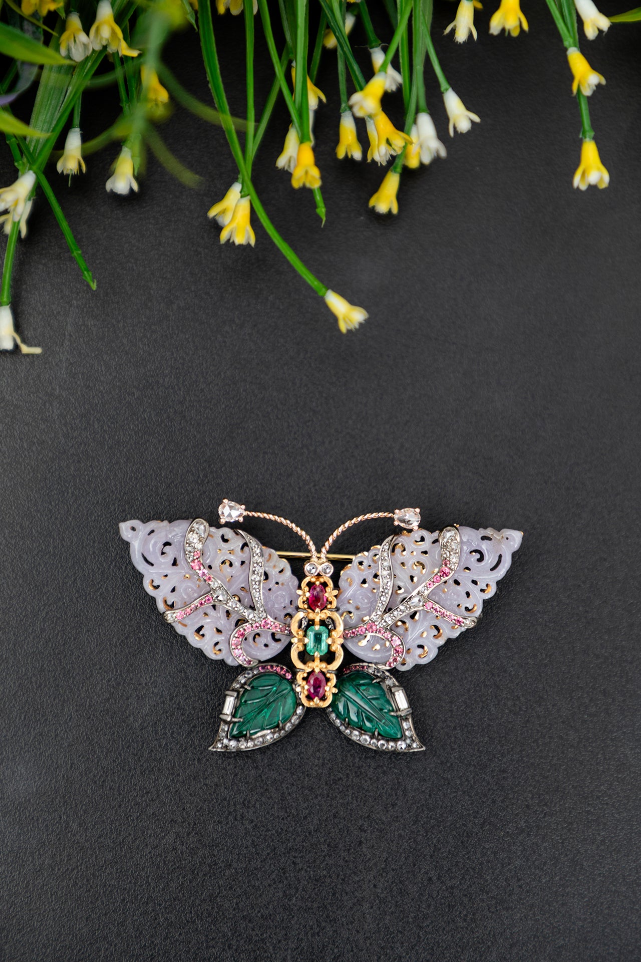 Fluttering Lavender Jade Butterfly Brooch