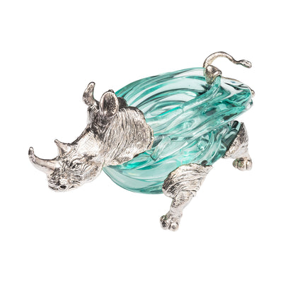 Glass Bowl with Silver Rhino