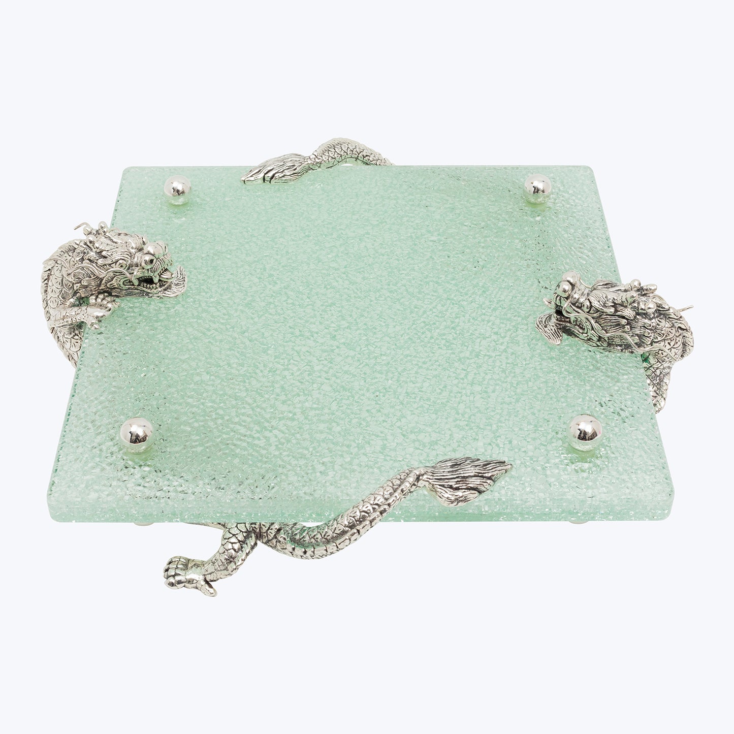 Glass Plate with Twin Silver Dragons