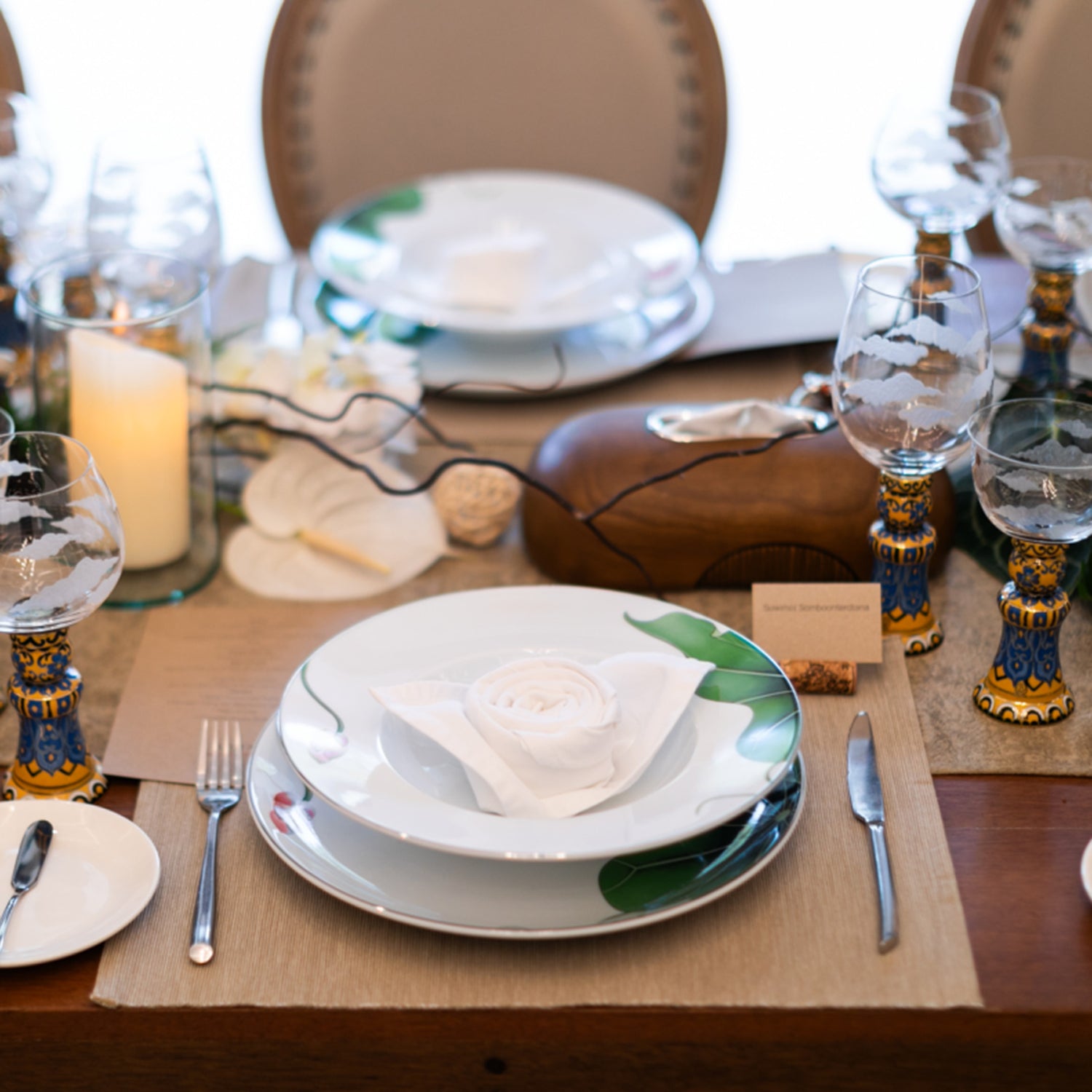 Dinner plate set with Lotus Leaf and Bamboo design – Au Naturel (5 pcs / set)