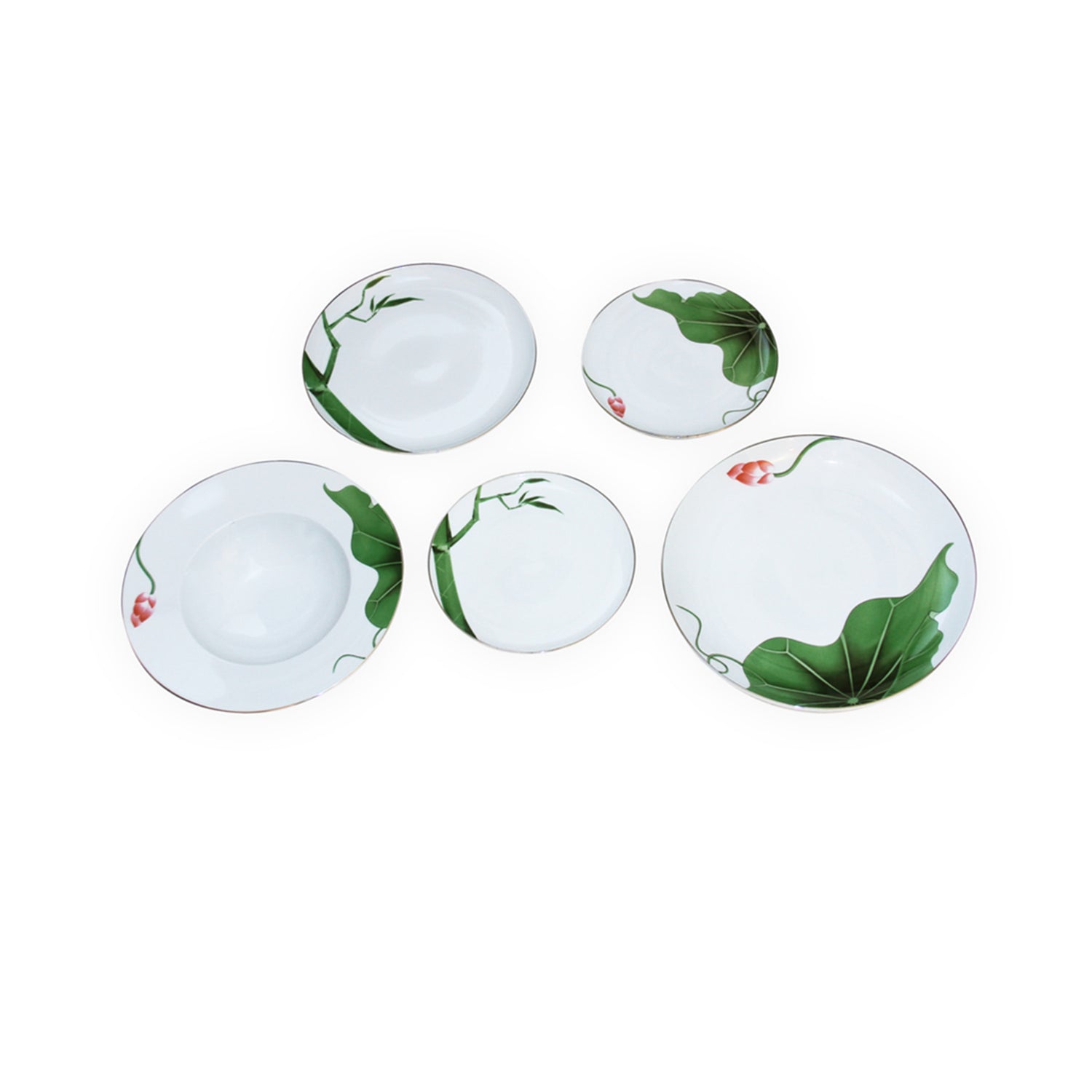 Dinner plate set with Lotus Leaf and Bamboo design – Au Naturel (5 pcs / set)