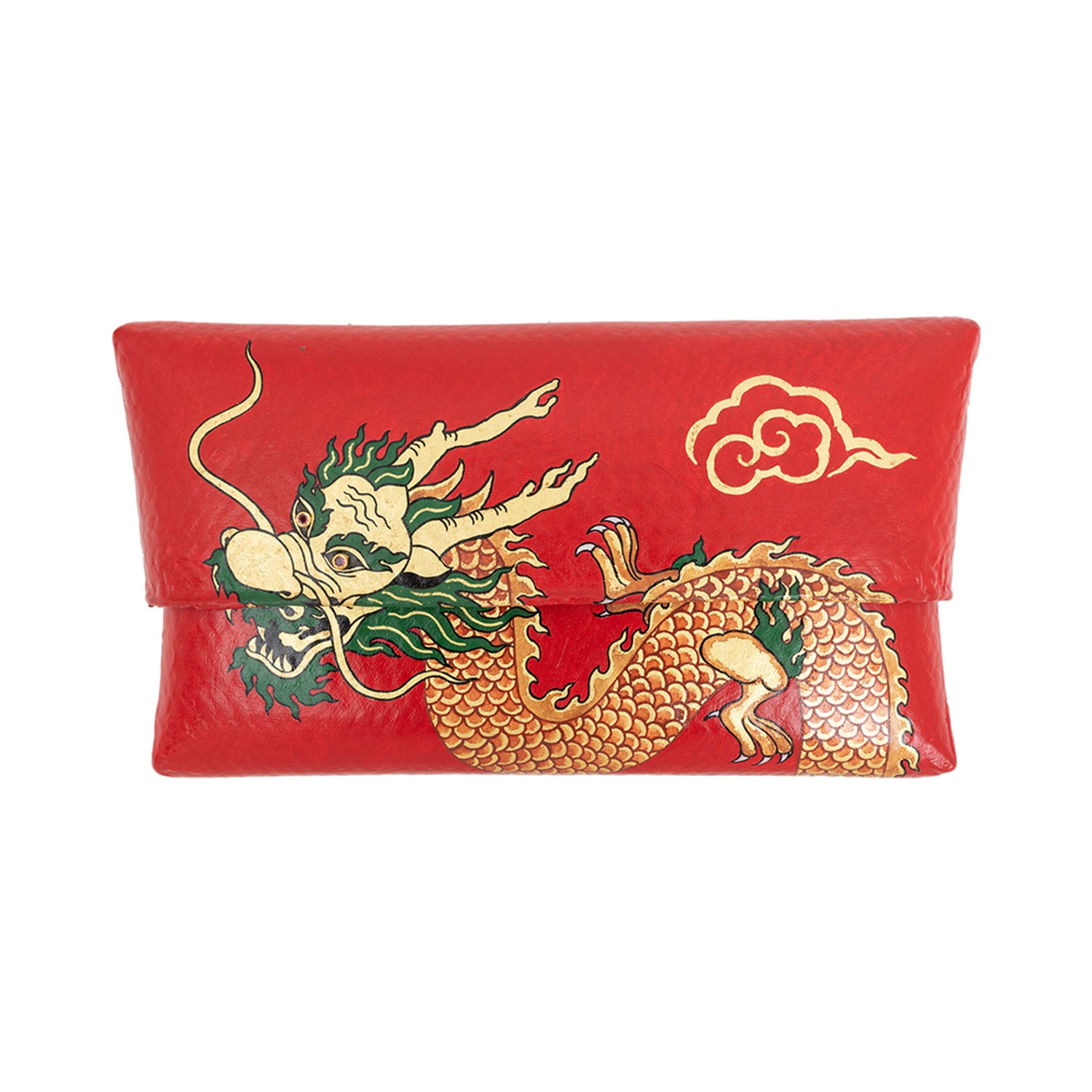 Bamboo Clutch with Hand-Painted Dragon and Pink Tourmaline