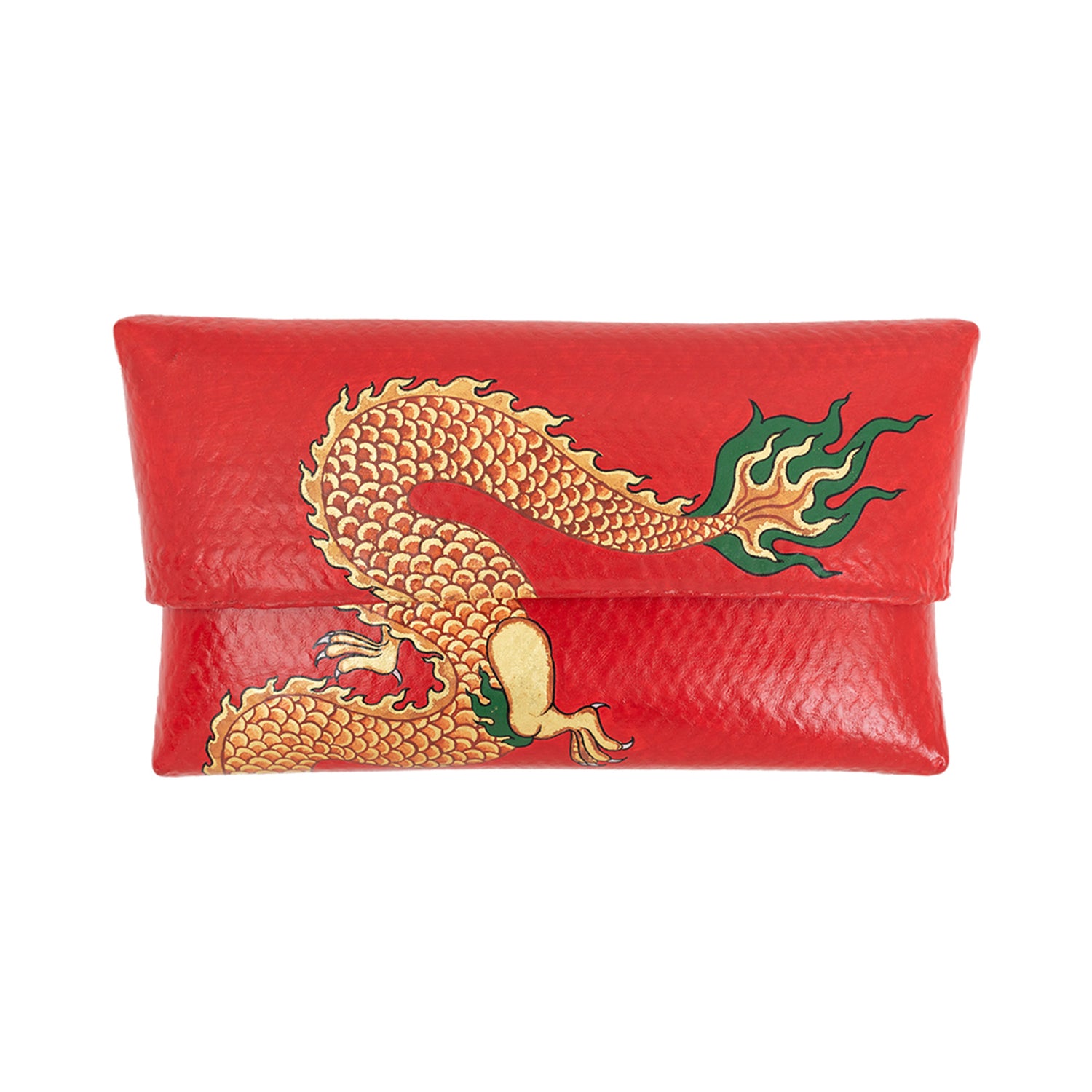 Bamboo Clutch with Hand-Painted Dragon and Pink Tourmaline