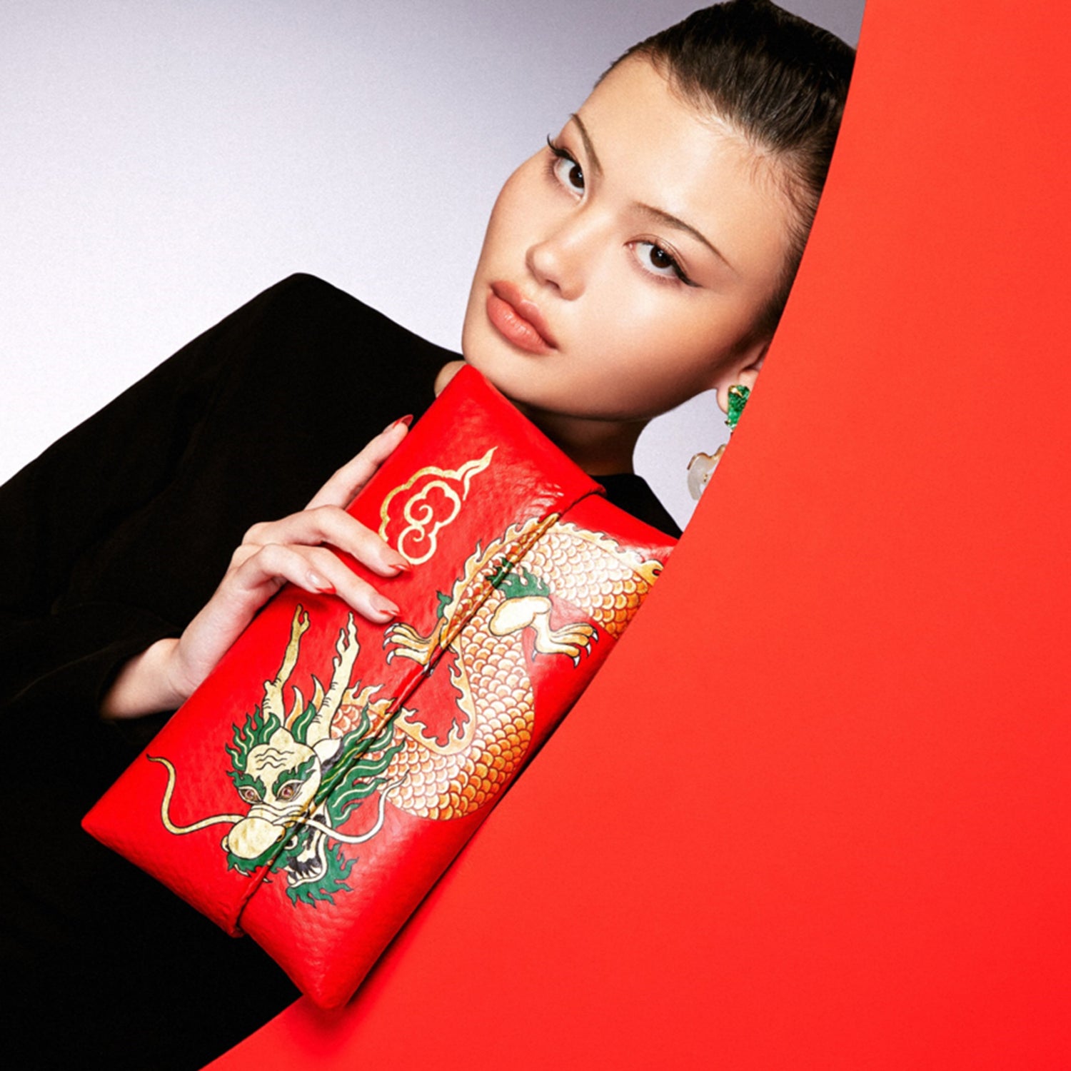 Bamboo Clutch with Hand-Painted Dragon and Pink Tourmaline