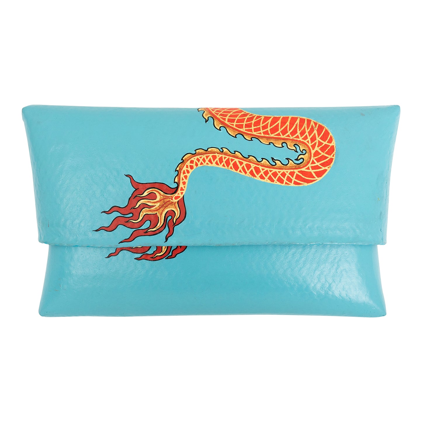 Bamboo Clutch with Hand-Painted Dragon and Tsavorite ( Blue )