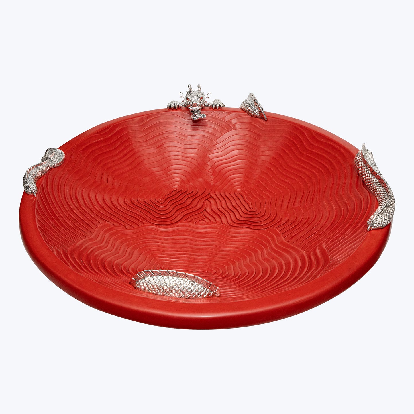Cinnabar Cloud Bowl with Silver Dragon (M)