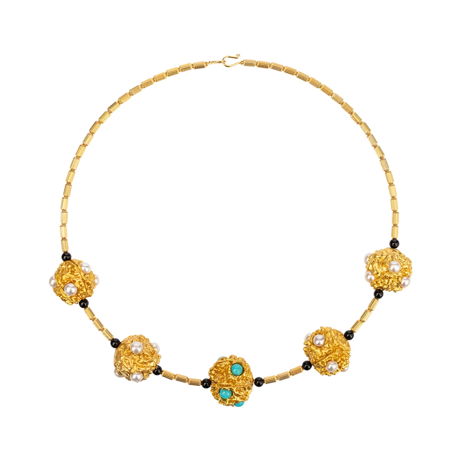 Memory Wire Necklace with 5 Inlaid Prayer Bead Balls