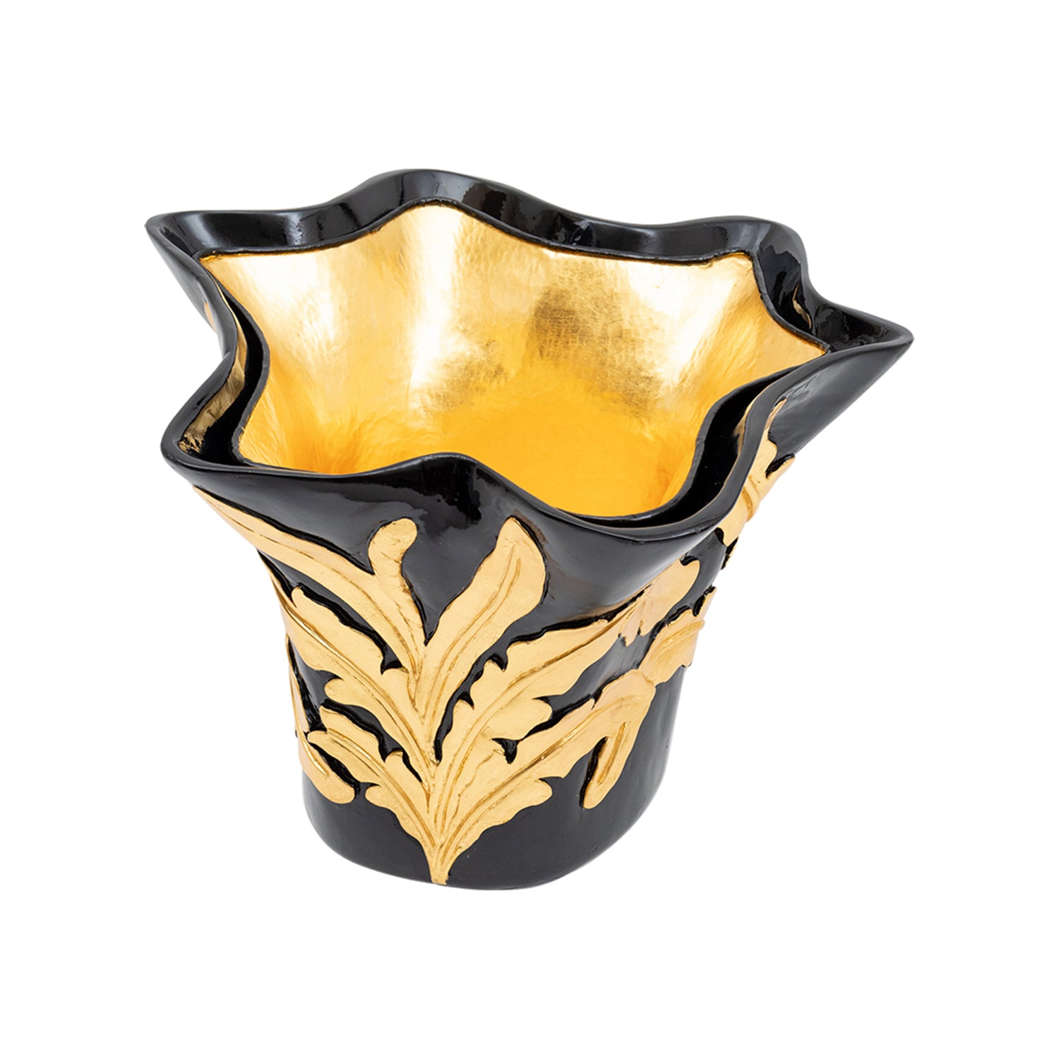 Carved Teak Champagne Bucket with Copper and Goldleaf