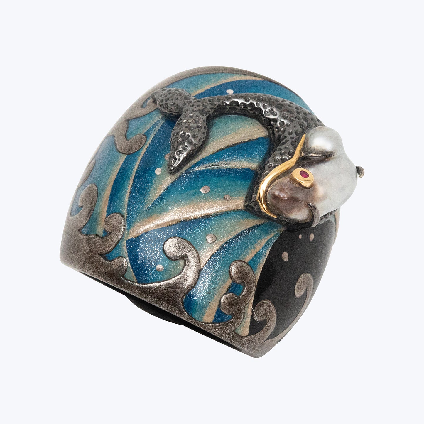 Playful Dolphin Japanese Lacquer Ring (