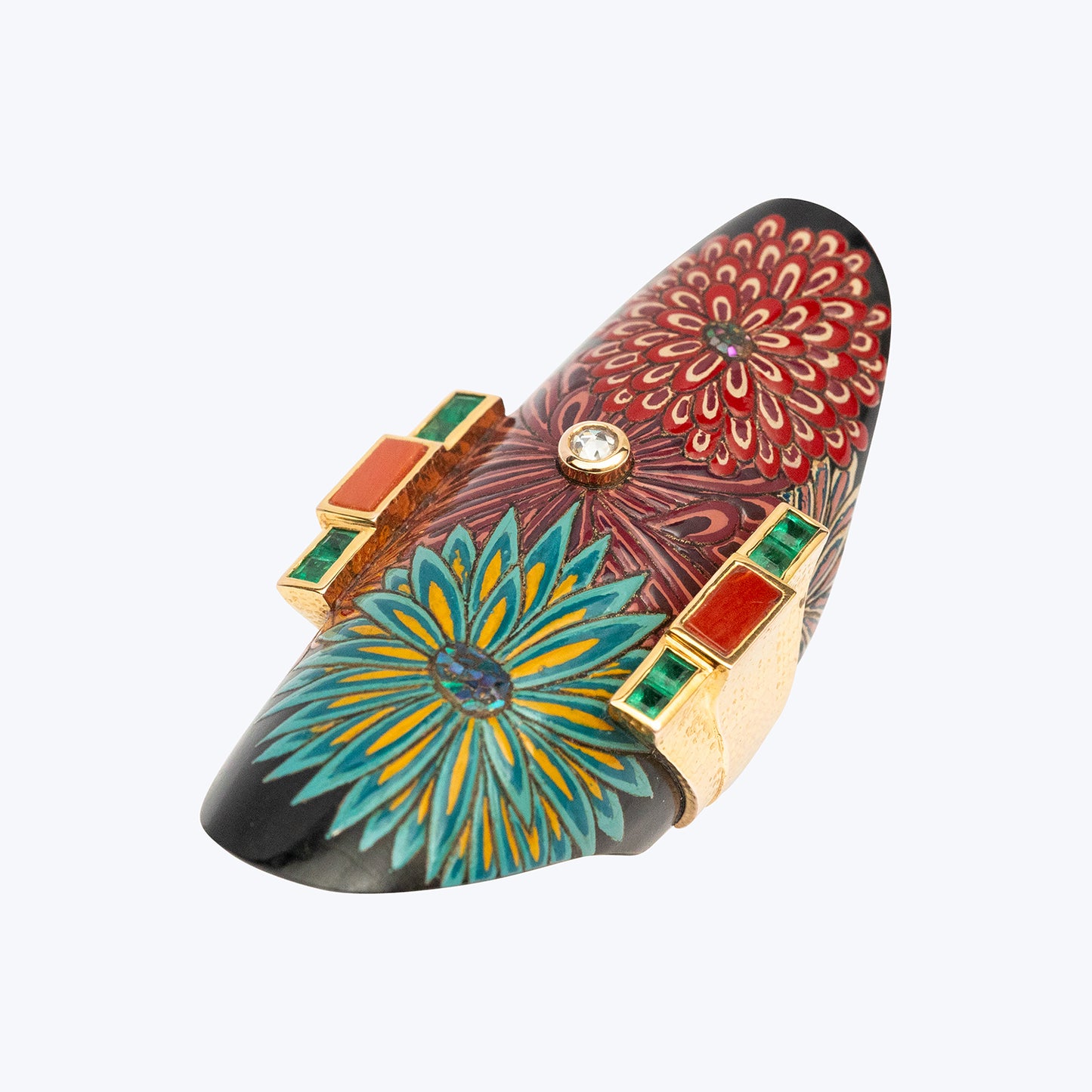 Japanese Lacquer Index Ring with Blooming Sakura Motifs