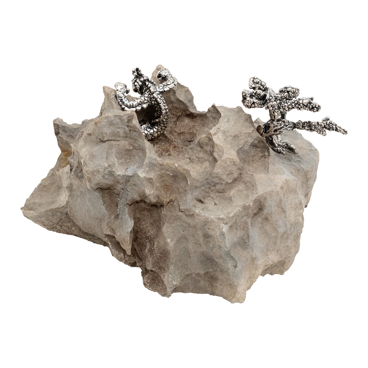 Spiritual Guangxi Stone with Silver Dragon and Bonsai