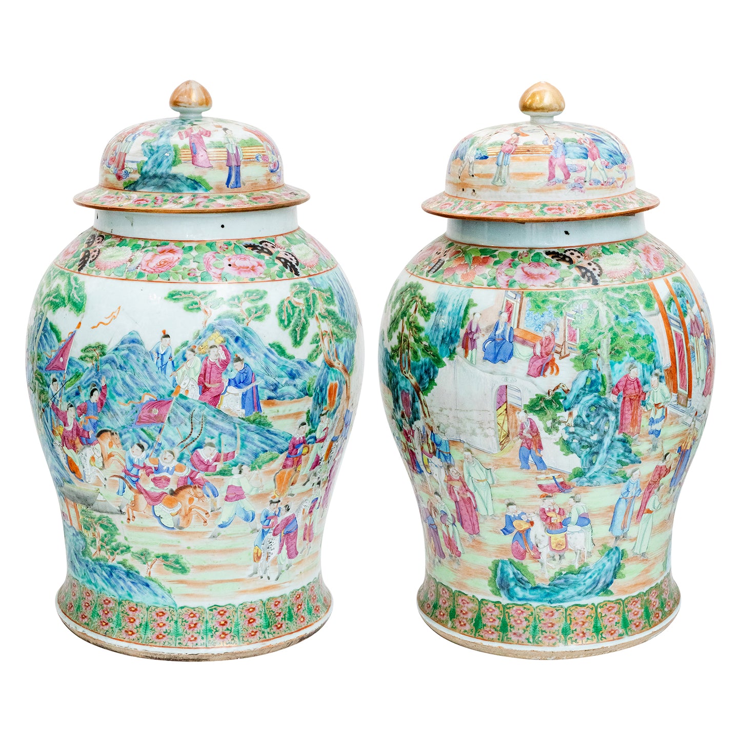 Chinese Life’ Painted Porcelain Jar, 19th Century Qing Dynasty ( 2pcs/set )