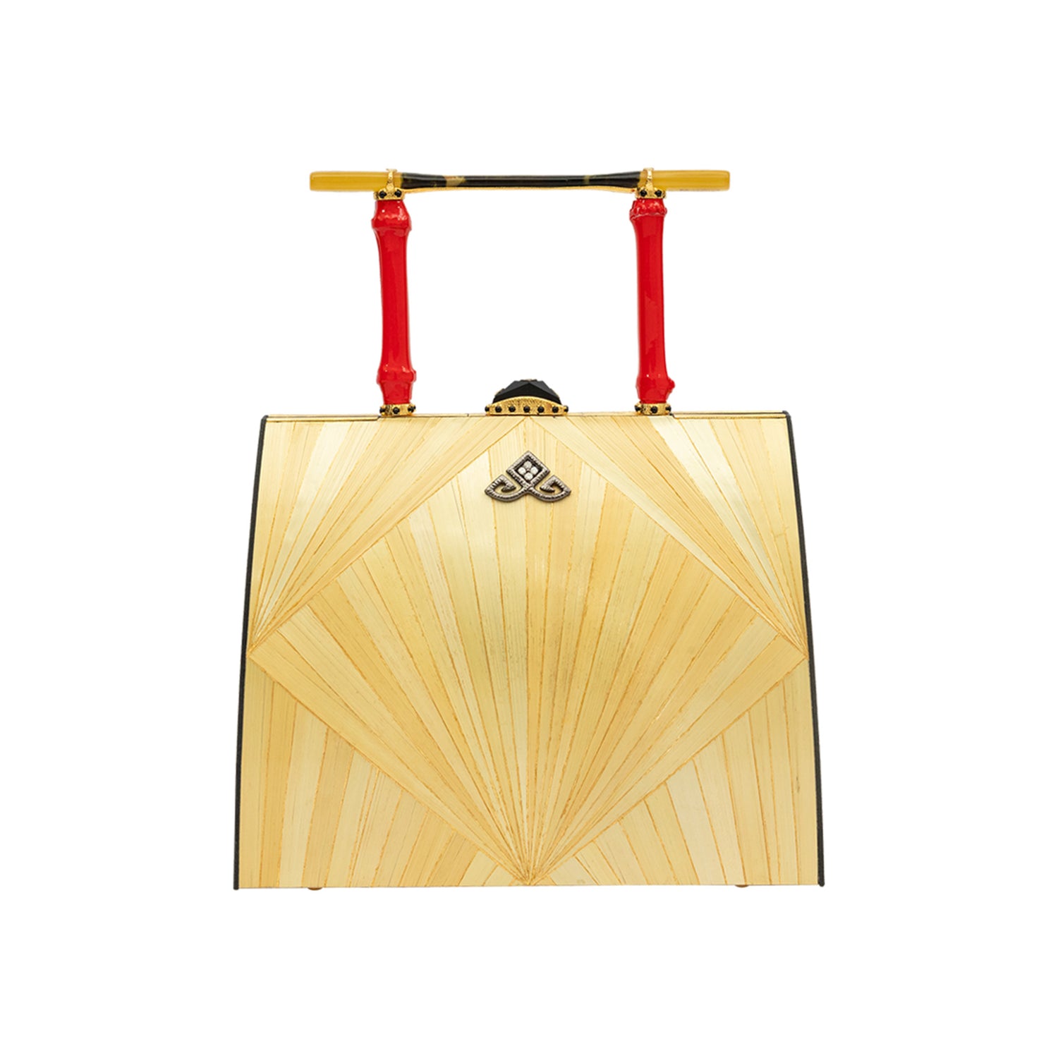 Marquetry Handbag with Onyx Kundan, Diamond and Bakelite Hair Pin Handle