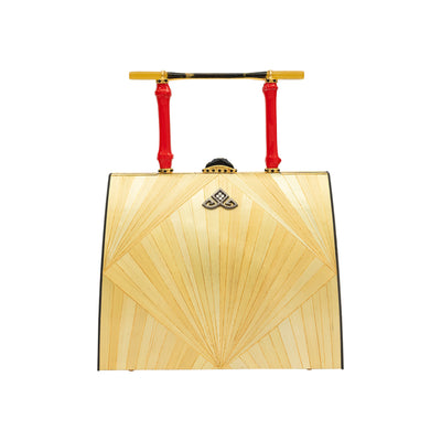 Marquetry Handbag with Onyx Kundan, Diamond and Bakelite Hair Pin Handle