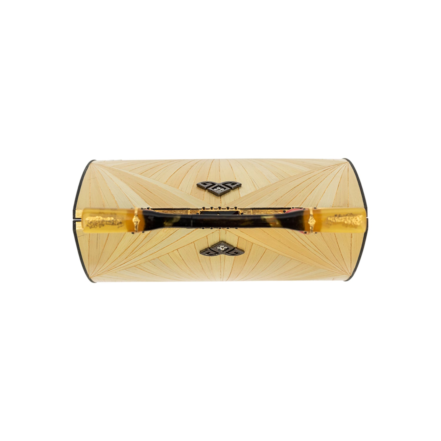 Marquetry Handbag with Onyx Kundan, Diamond and Bakelite Hair Pin Handle