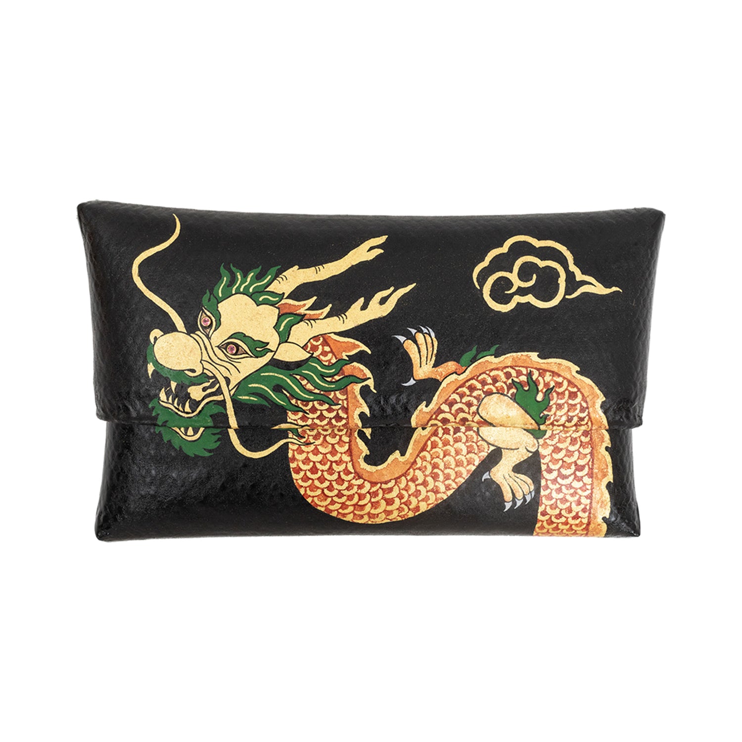 Black Bamboo Clutch with Hand-Painted Red Dragon