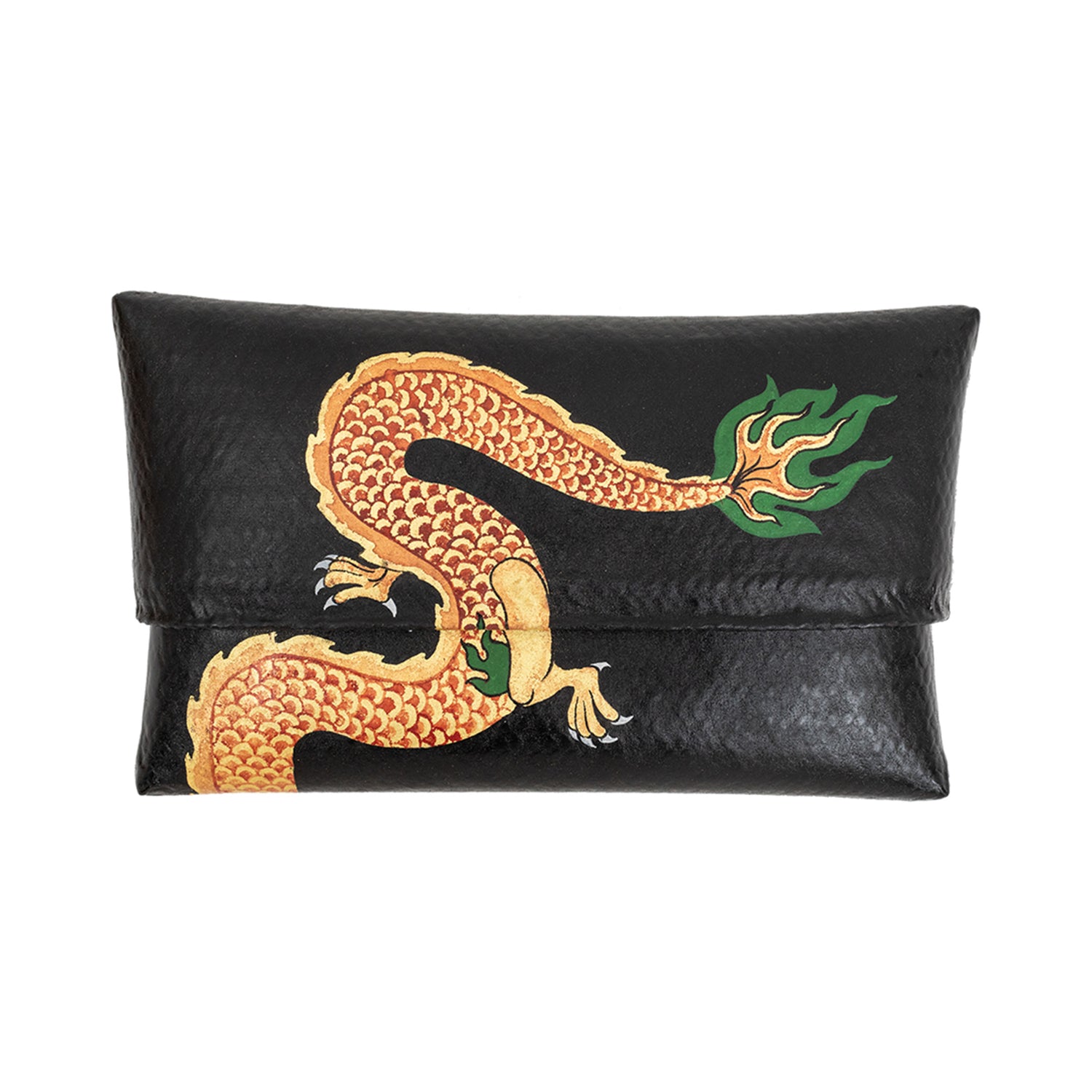 Black Bamboo Clutch with Hand-Painted Red Dragon