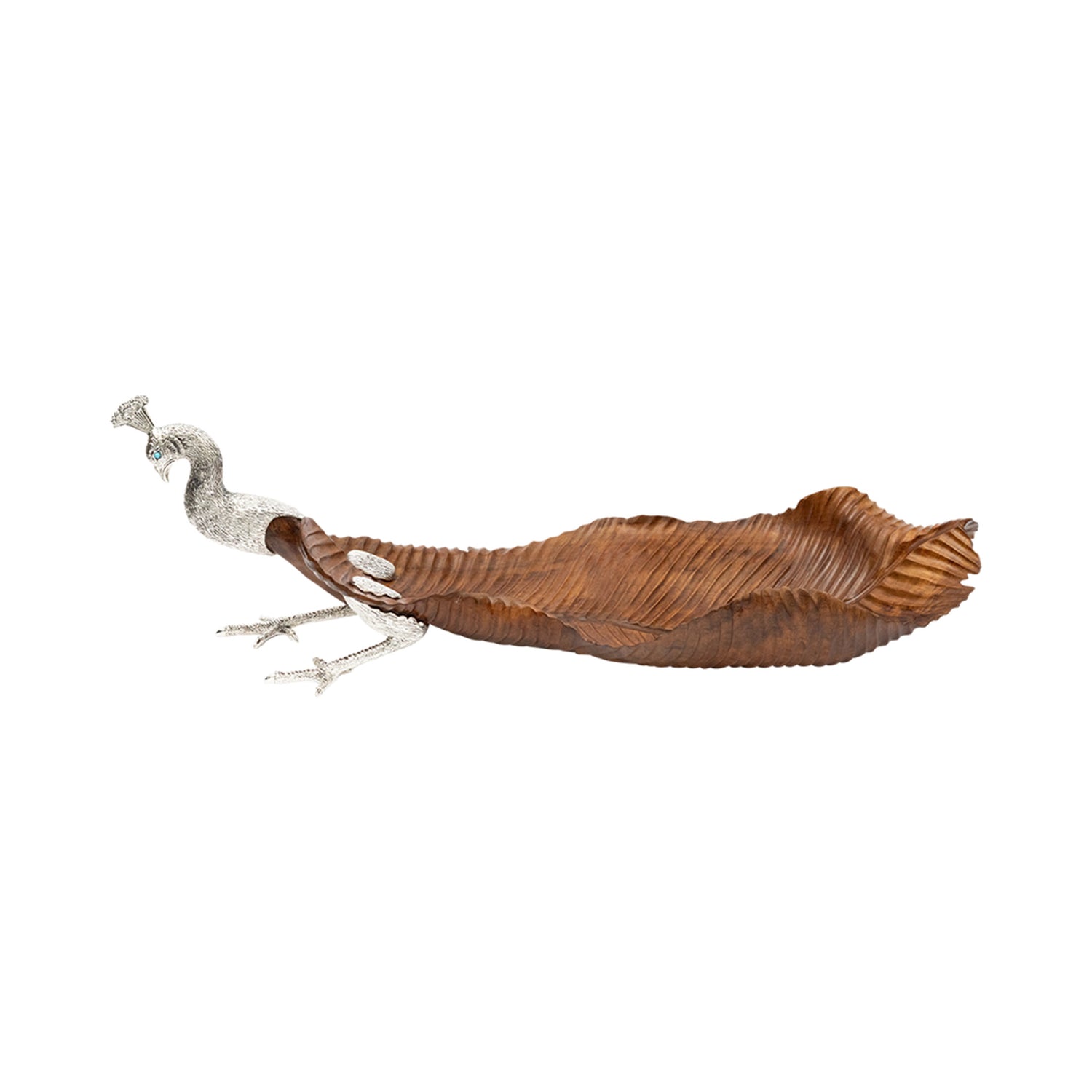 Carved Leaf Teak Root Peacock